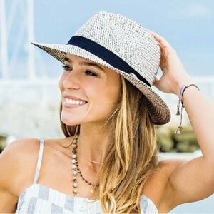 Wallaroo Charlie Stylish Fedora Black & Ivory Like NEW Packable Hat UPF 50+ ☀️